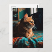 かわいいジンジャー子猫ティール(緑がかった色)毛布はがき ポストカード (正面/裏面)