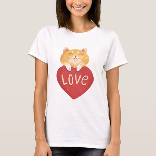 かわいいジンジャー子猫ラブ Tシャツ (正面)