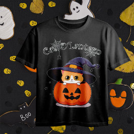かわいいジンジャー猫の魔女がハロウィンのジャック・オ・ランタンと一緒に Tシャツ