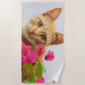 かわいいジンジャー猫ネコちゃん目頭写真、 ビーチタオル (正面)