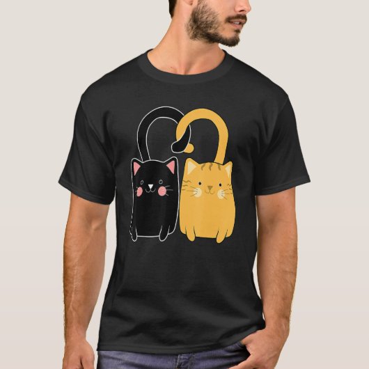 かわいいジンジャー猫 黒子猫 ラブ バレンタインデー ギフト Tシャツ (正面)