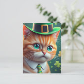 かわいいジンジャー虎猫Saint patricks day猫 ポストカード (スタンド正面)
