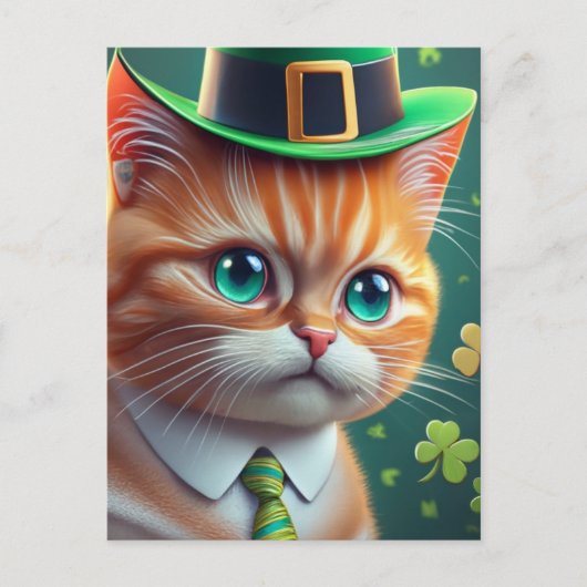 かわいいジンジャー虎猫Saint patricks day猫 ポストカード (正面)