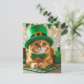 かわいいジンジャーSaint patricks day猫 ポストカード (スタンド正面)