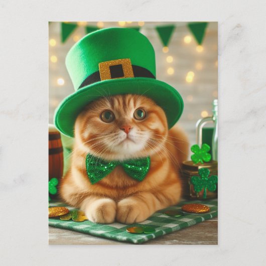 かわいいジンジャーSaint patricks day猫 ポストカード (正面)