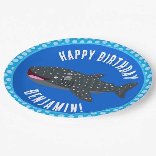 かわいいジンベイザメパーソナライズされたハッピーバースデー ペーパープレート (アングル)