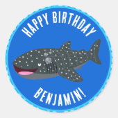 かわいいジンベイザメパーソナライズされたハッピーバースデー ラウンドシール (正面)