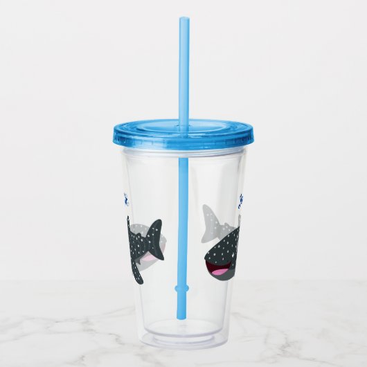 かわいいジンベエザメのハッピーアニメイラストレーション アクリルタンブラー (右)