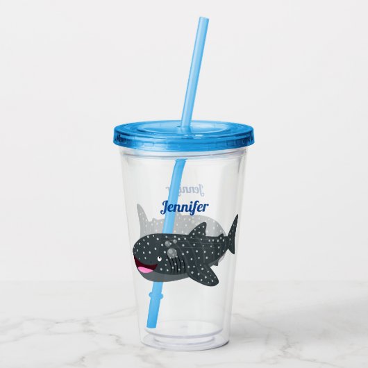 かわいいジンベエザメのハッピーアニメイラストレーション アクリルタンブラー (裏面)