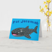 かわいいジンベエザメのハッピーアニメイラストレーション カード (黄色い花)