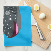 かわいいジンベエザメのハッピーアニメイラストレーション キッチンタオル (四つ折り)