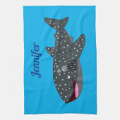 かわいいジンベエザメのハッピーアニメイラストレーション キッチンタオル (縦)