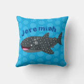 かわいいジンベエザメのハッピーアニメイラストレーション クッション (裏面)