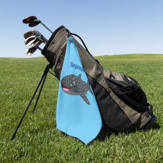 かわいいジンベエザメのハッピーアニメイラストレーション ゴルフタオル (グリーン)