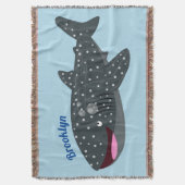 かわいいジンベエザメのハッピーアニメイラストレーション スローブランケット (正面縦)