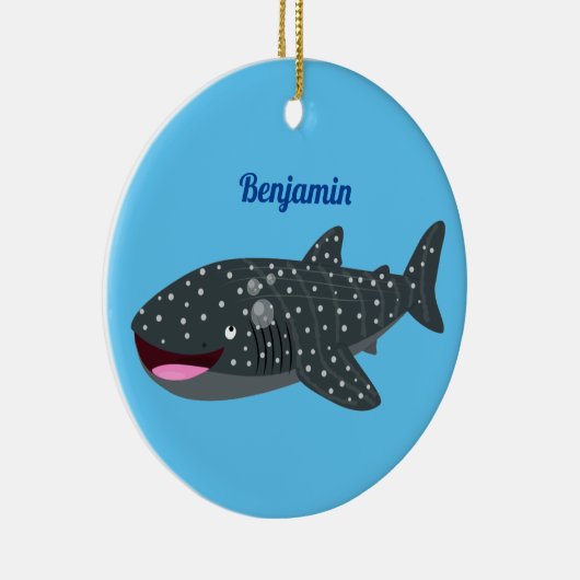 かわいいジンベエザメのハッピーアニメイラストレーション セラミックオーナメント (右)