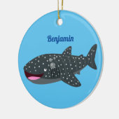 かわいいジンベエザメのハッピーアニメイラストレーション セラミックオーナメント (左)