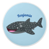 かわいいジンベエザメのハッピーアニメイラストレーション セラミックノブ (正面)