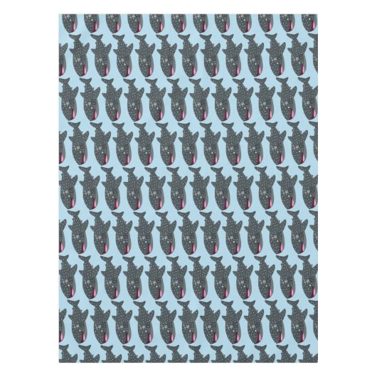 かわいいジンベエザメのハッピーアニメイラストレーション テーブルクロス (正面)