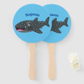 かわいいジンベエザメのハッピーアニメイラストレーション ハンドファン (正面&裏面)