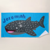 かわいいジンベエザメのハッピーアニメイラストレーション ビーチタオル (正面)