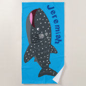 かわいいジンベエザメのハッピーアニメイラストレーション ビーチタオル (正面)