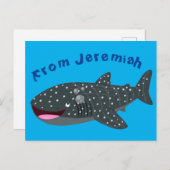 かわいいジンベエザメのハッピーアニメイラストレーション ポストカード (正面/裏面)