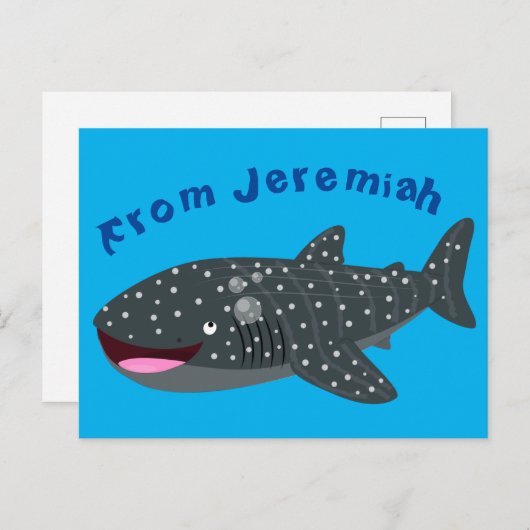 かわいいジンベエザメのハッピーアニメイラストレーション ポストカード (正面/裏面)