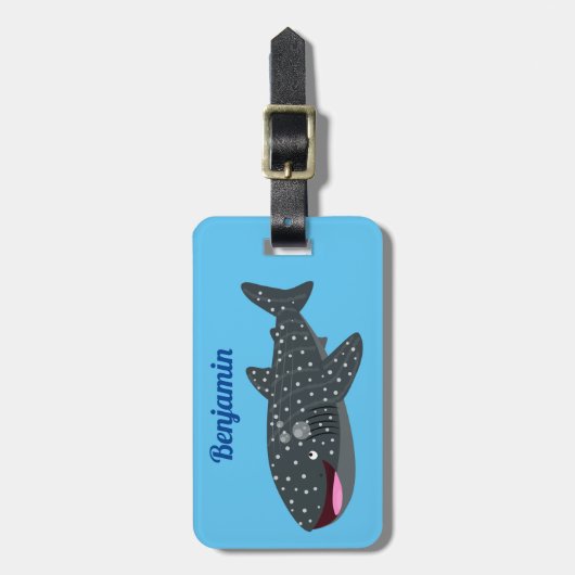 かわいいジンベエザメのハッピーアニメイラストレーション ラゲッジタグ (正面縦)