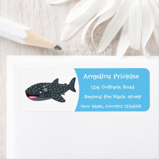 かわいいジンベエザメのハッピーアニメイラストレーション ラベル (インサイチュ)