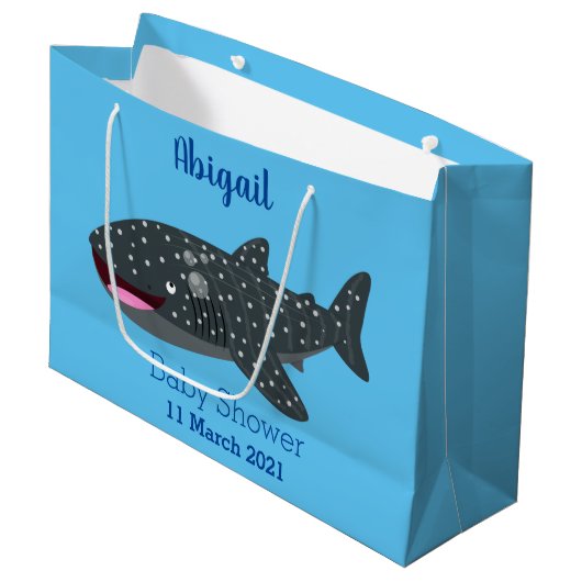 かわいいジンベエザメのハッピーアニメイラストレーション ラージペーパーバッグ (正面アングル)