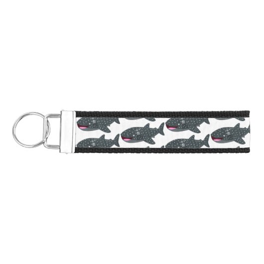 かわいいジンベエザメのハッピーアニメイラストレーション リストバンドキーホルダー (鍵左)