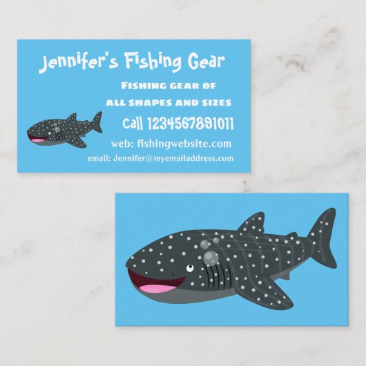 かわいいジンベエザメのハッピーアニメイラストレーション 名刺 (正面/裏面)