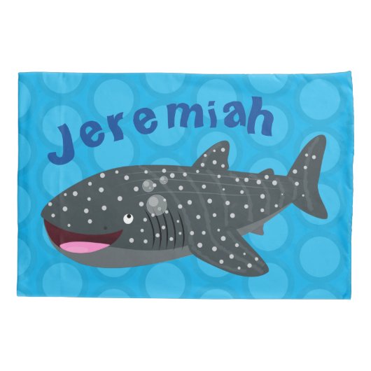 かわいいジンベエザメのハッピーアニメイラストレーション 枕カバー (裏面)