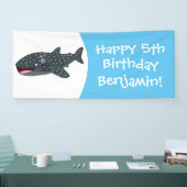 かわいいジンベエザメのハッピーアニメイラストレーション 横断幕 (トレードショー)