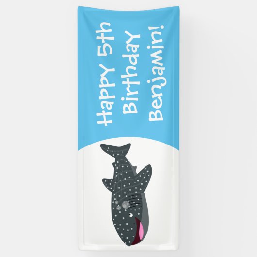 かわいいジンベエザメのハッピーアニメイラストレーション 横断幕 (縦)