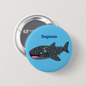 かわいいジンベエザメのハッピーアニメイラストレーション 缶バッジ (正面&裏面)