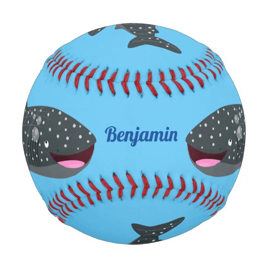 かわいいジンベエザメのハッピーアニメイラストレーション 野球ボール (裏面)