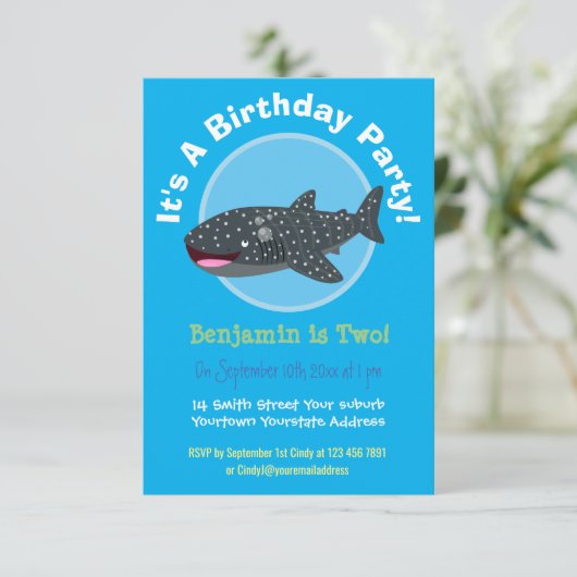 かわいいジンベエザメ幸せな漫画イラストレーションinvita 招待状 (スタンド正面)