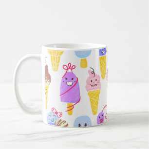 かわいいスアイスクリームパターン、かわいいスキャラクターアイスクリーム コーヒーマグカップ