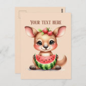 かわいいスイカのカンガルー追加メッセージ ポストカード (正面/裏面)