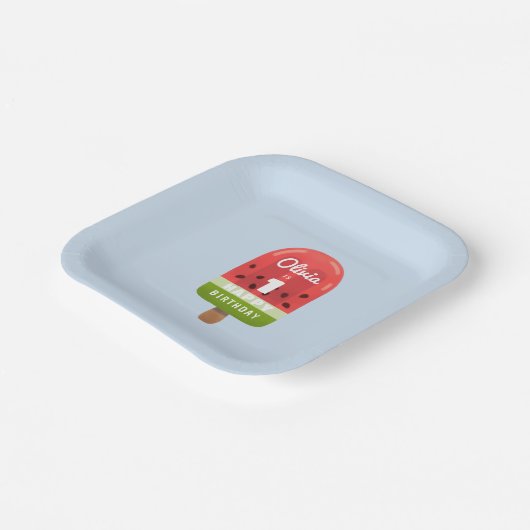 かわいいスイカのポプシクル1歳の誕生日 ペーパープレート (傾斜あり)