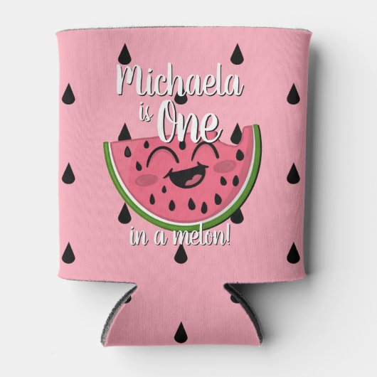 かわいいスイカの女の子の最初の誕生日 缶クーラー (正面)