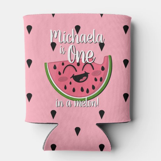 かわいいスイカの女の子の最初の誕生日 缶クーラー (裏面)