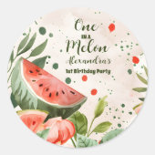 かわいいスイカの女の子1歳の誕生日 ラウンドシール (正面)