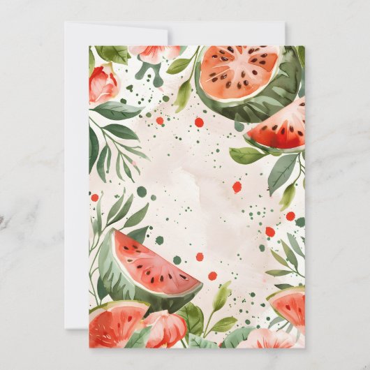 かわいいスイカの女の子1歳の誕生日 招待状 (裏面)