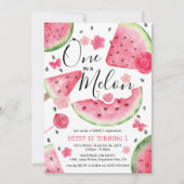 かわいいスイカの女の子1歳の誕生日 招待状 (正面)