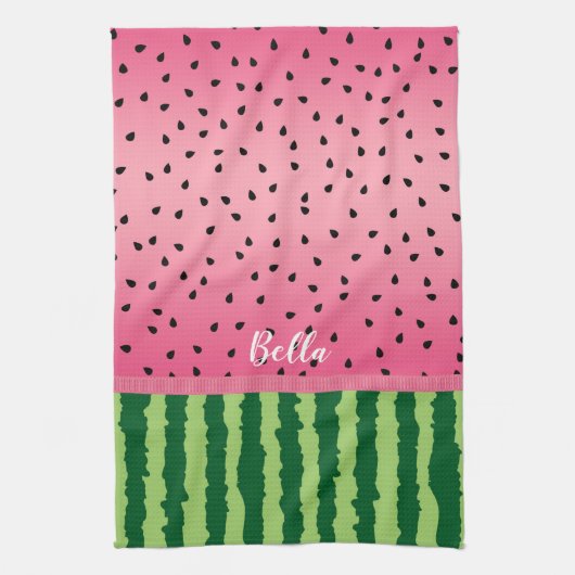 かわいいスイカの皮と種パーソナライズされた キッチンタオル (縦)