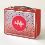 かわいいスイカの種モノグラムのフェイクグリッター赤 メタルランチボックス (正面)