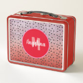 かわいいスイカの種モノグラムのフェイクグリッター赤 メタルランチボックス (裏面)